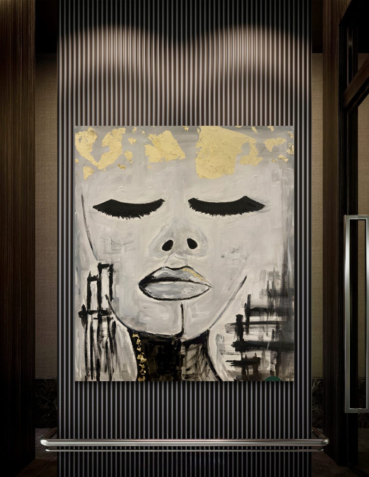 Golden Silence I - acrylic painting with gold leaf by Katarina Maria Smederevac